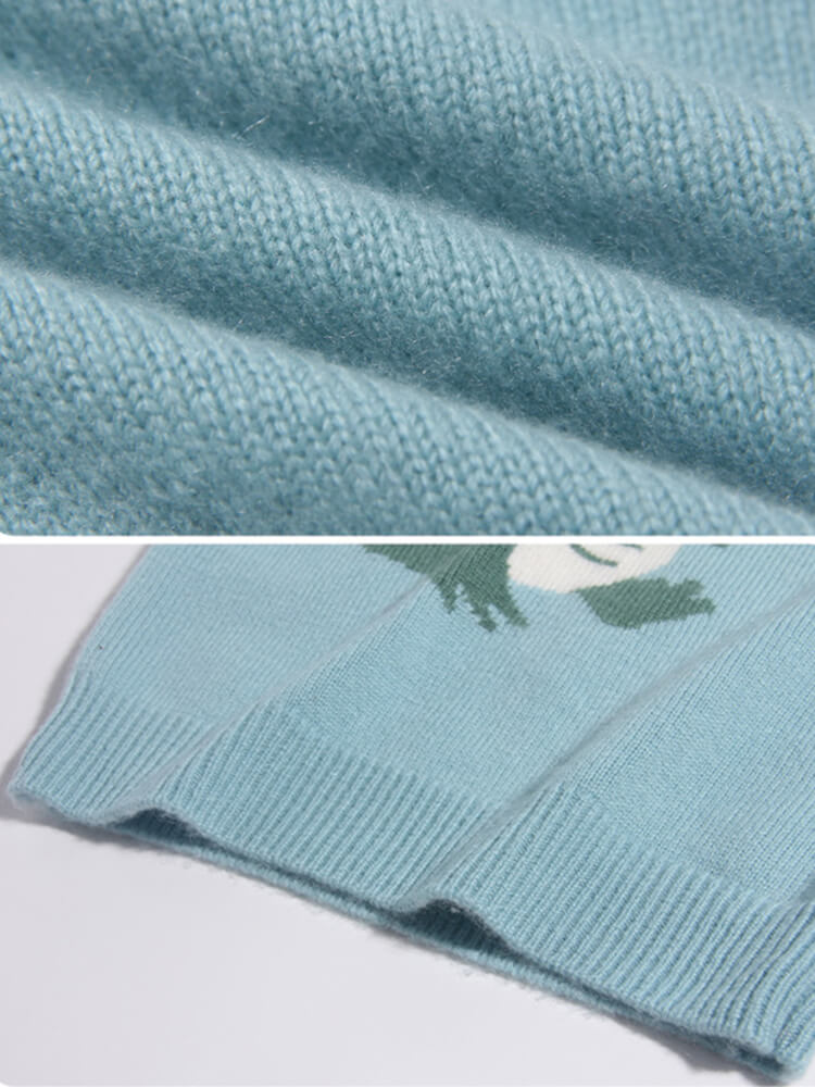 Kids Cute Green Dinosaur Knit Cashmere Pullover Crew Neck Sweate